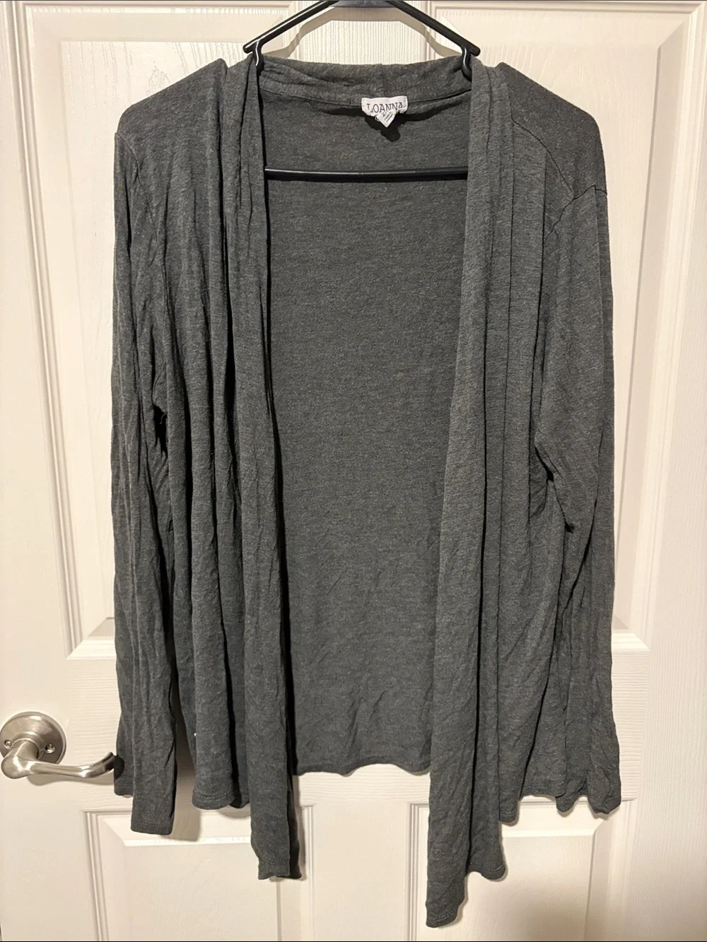 LoAnna Charcoal Open-Front Draped Cardigan